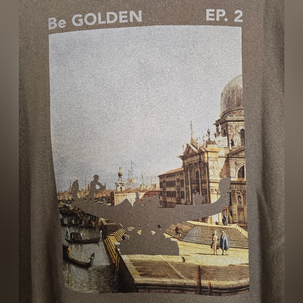 Golden Goose Venice Print Oversized Boxy Hooded Sweatshirt Size S Small Khaki - Picture 2 of 14